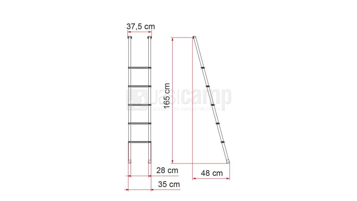 Fiamma Ladder deluxe 5B voor alkoof of stapelbed H180 cm schuin 165cm. nr.02426-13- van 170 voor 153