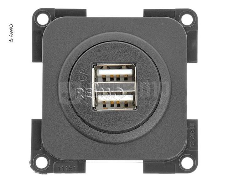 Kiwi Keizer vleugel Inbouw stopcontact met dubbele USB aansluiting 2x2.5A antracyt Presto  820762L