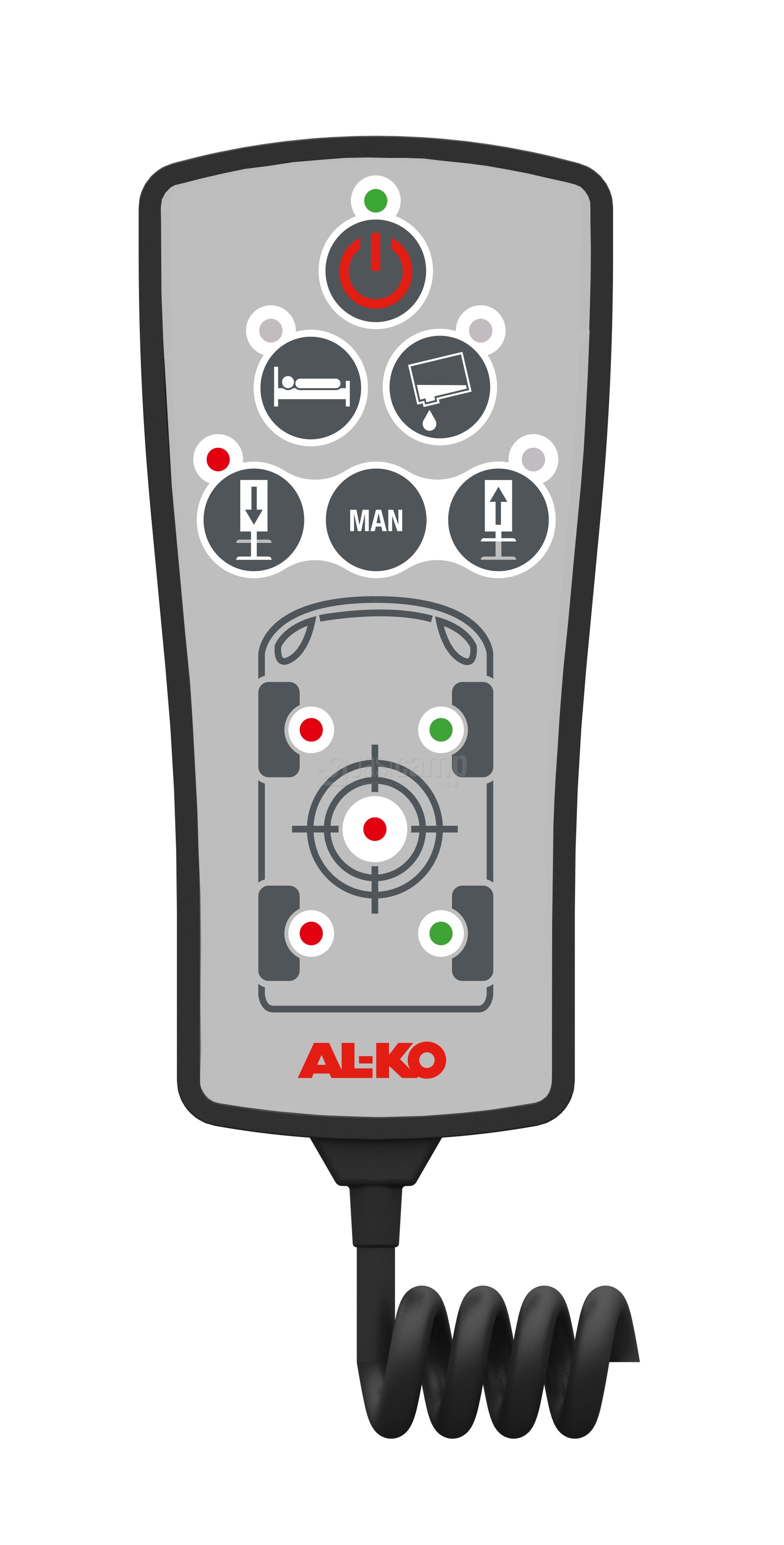ALKO automatische hydraulische steunenset HY4, 4 enkele steunen en besturing en afst. bed. voor Ducato met ALKO chassis.
